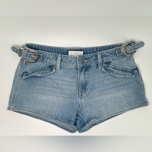 Austin Landing Midrise Embellished Denim Short Shorts with Silver Buckles 9/29